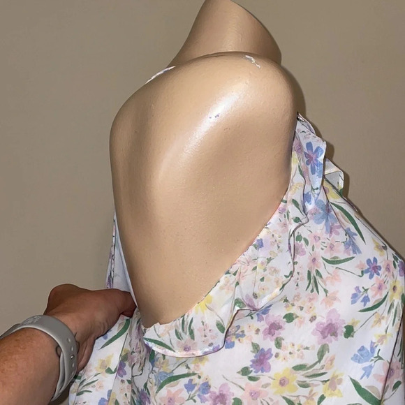 Calvin Klein women’s blouse XL top shirt spring floral ruffle blouse CK white - Picture 4 of 9